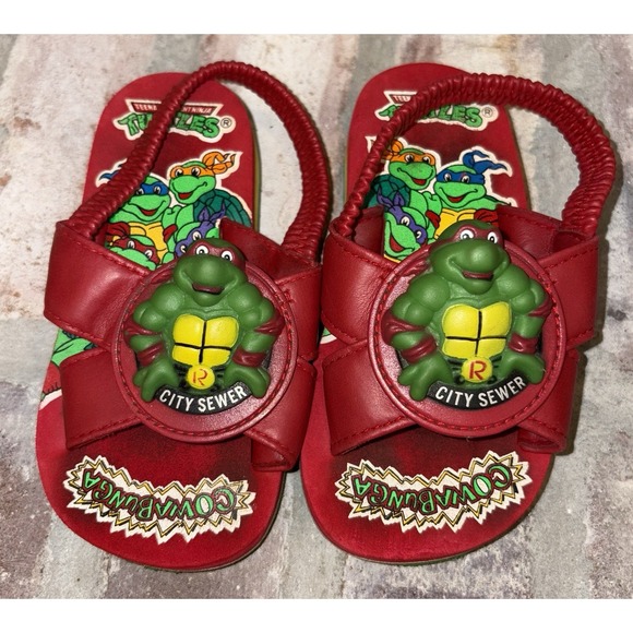 VTG Teenage Mutant Ninja Turtles Raphael Vinyl Turtle Head Flip Flops Sandals - Picture 3 of 11